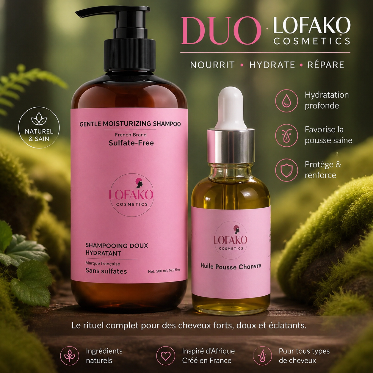 Duo Pousse & Hydratation — Shampooing Doux + Huile Pousse Chanvre