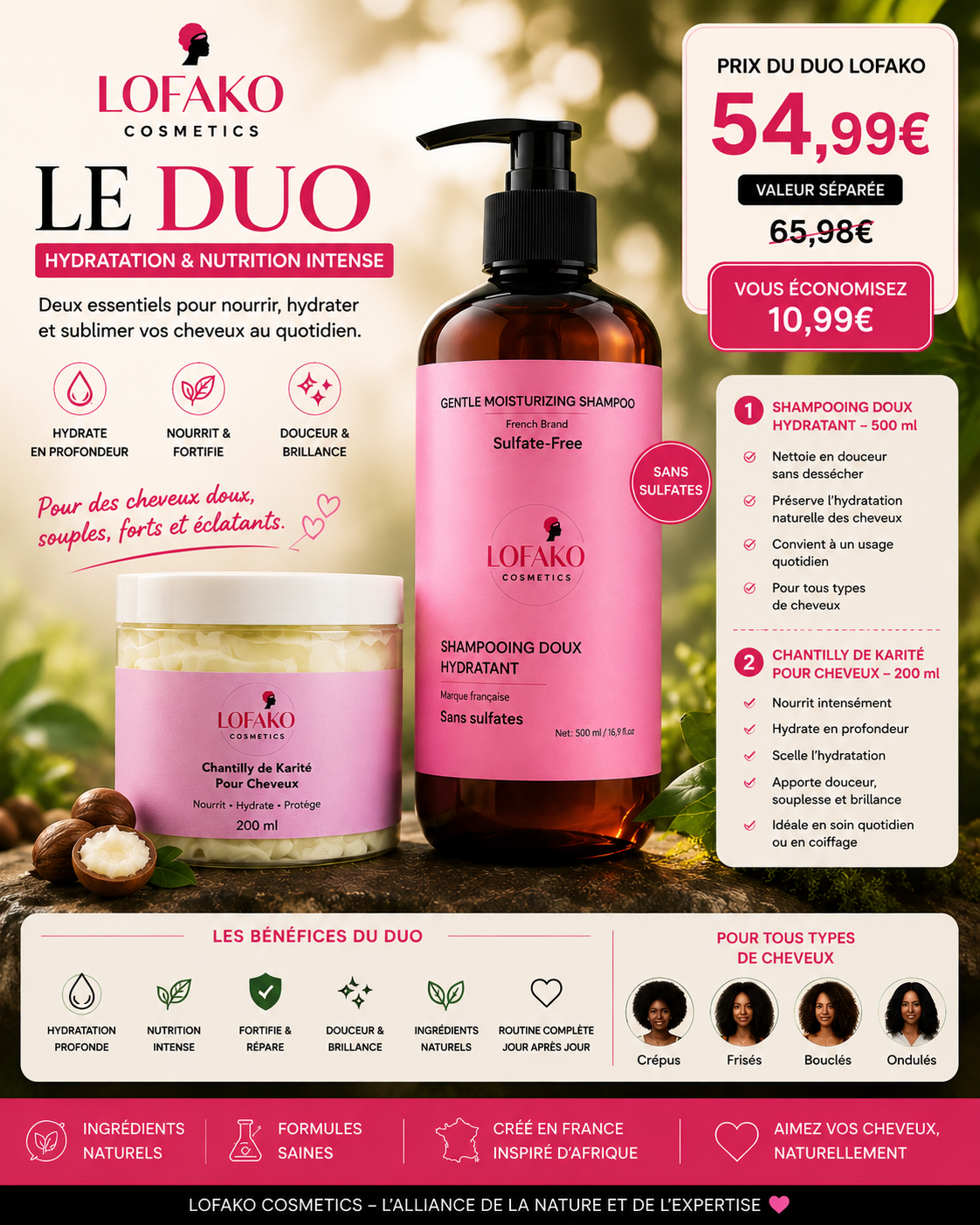 Duo Hydratation & Nutrition Intense

Shampooing Doux Hydratant 500 ml + Chantilly de Karité pour Cheveux 200 ml